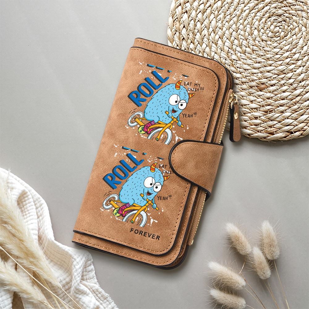 Cute Cartoon Monster Bifold Wallet Fashion PU Leather Long Purse Portable Card Holder Daily Use Casual Zipper Wallet