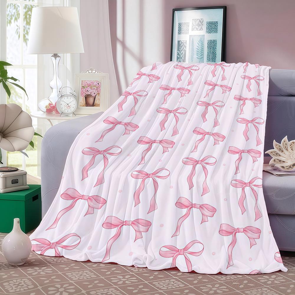 Fashion Print Pink Ribbon Blanket For Sofa Office Bed Plane Travel Sleep Read Relax Camping Soft And Warm