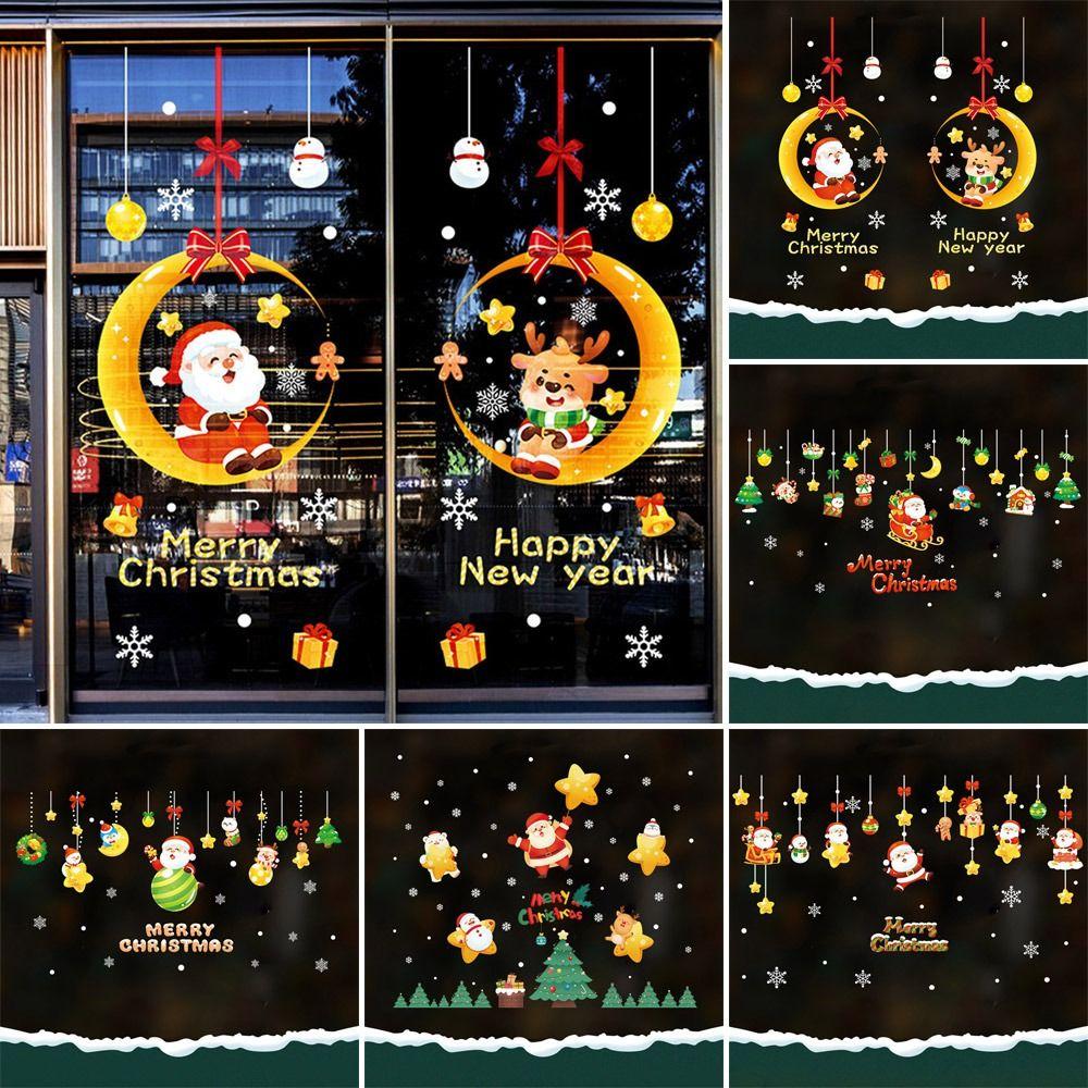 New Year Xmas Wall Sticker Snowflake Santa Claus Elk Glass Decal Gift Window Sticker  Home Decor