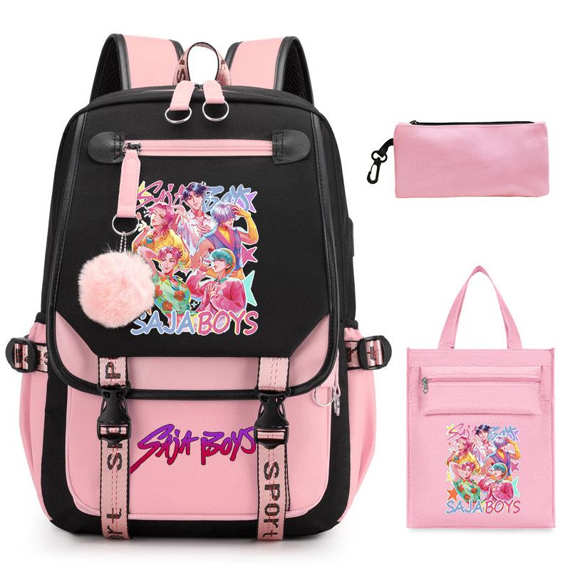 K-Pop Anime Cartoon Printing Casual Student Backpack Shoulder Bag Pencil Case Three-Piece Set