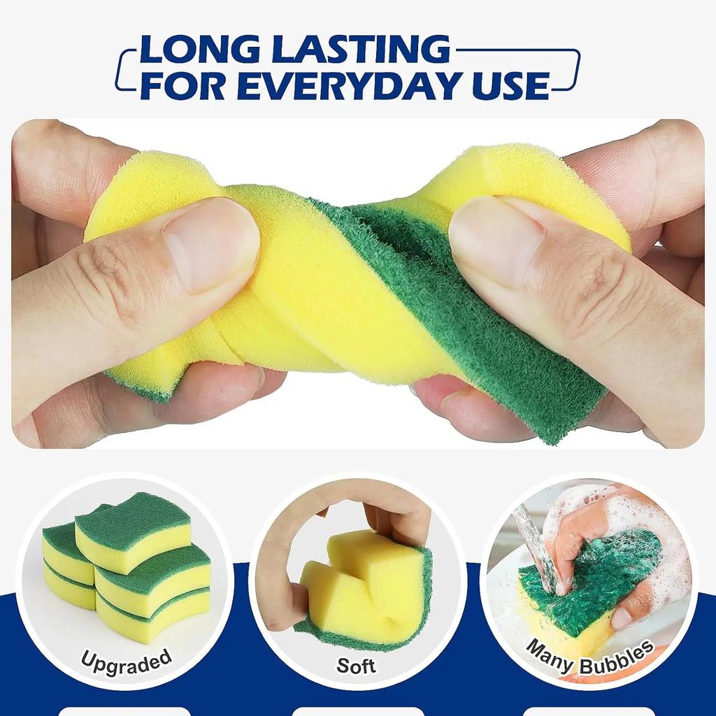 50/10Pcs Kitchen Dishwashing Sponge Soft Absorbent Clean Rub Pot Rust Scouring Pad Removing Kits Household Cleaning Brush Sponge