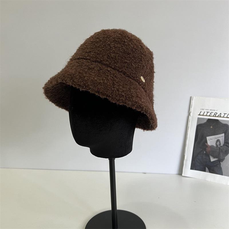 Autumn and winter plush fisherman's hat children's fashion small standard simple solid color elegant versatile casual thermal basin hat