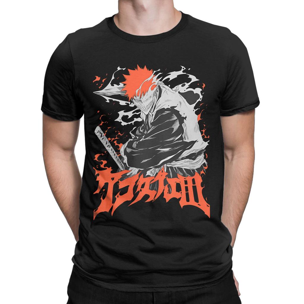 Printed BleachedCartoon Anime Kurosaki T Shirt For Unisex Japanese Manga Cotton T-shirts Short Sleeve Tops