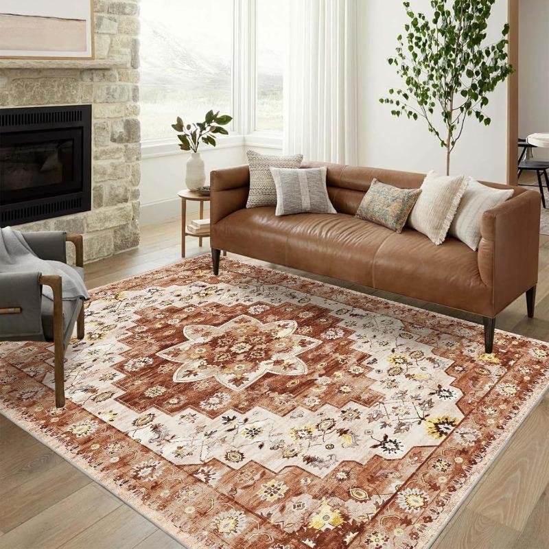 Retro Böhmischer Stil Druck Großer Flächenteppich Rutschfest Abriebfest Teppich für Wohnzimmer Schlafzimmer Weiche Bodenmatte Heimdeko