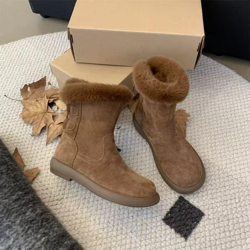 Versatile Leather Snow Boots for Women, New Autumn-winter Style, Retro Shoes, Short Boots