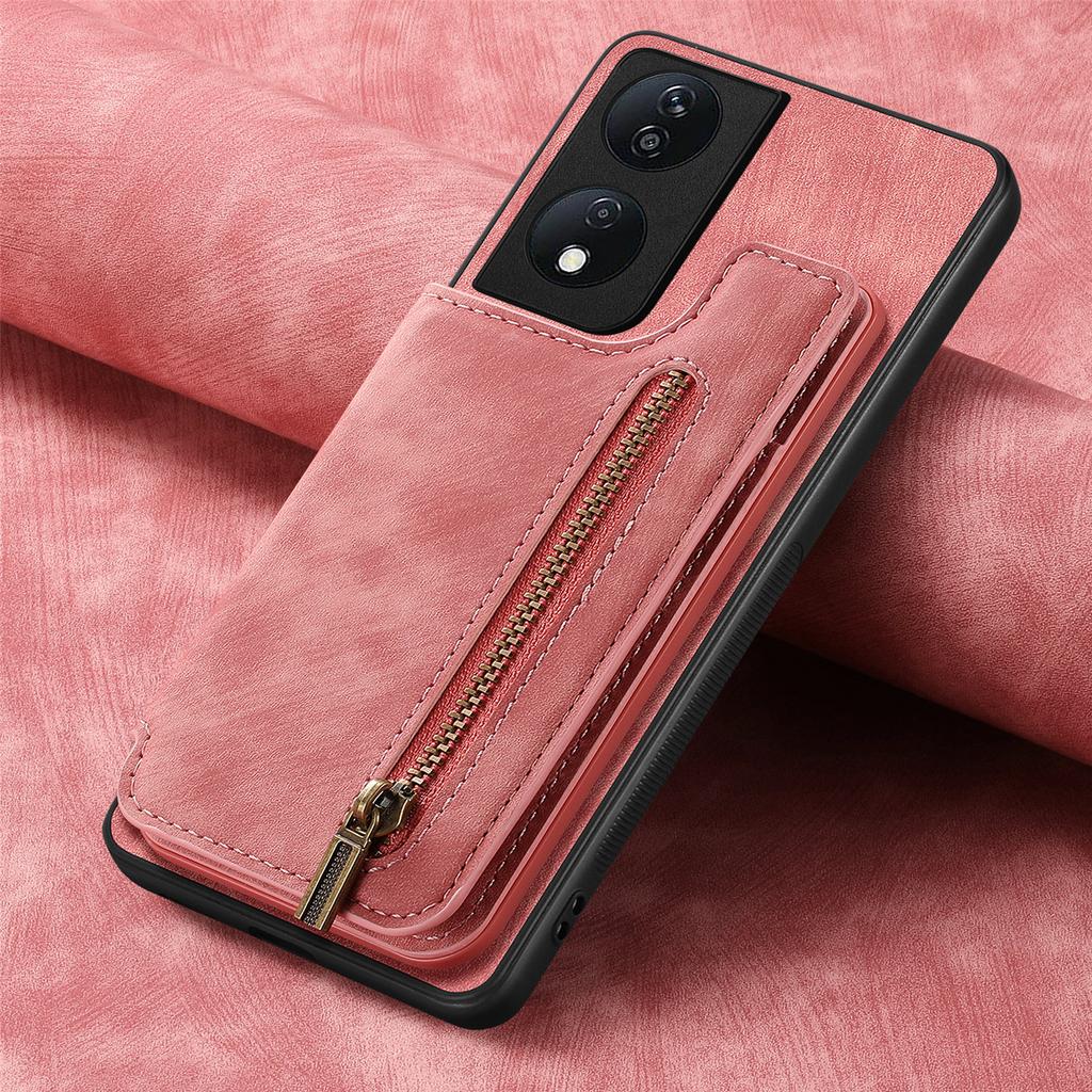D15 For Honor X7b 4G/90 Smart Case with Card Holder Retro Leather+TPU Zipper Phone Cover