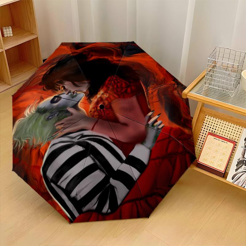 Beetlejuice Lydia Deetz Windproof Auto 8 Rib Folding Umbrella Portable Outdoor Parasol