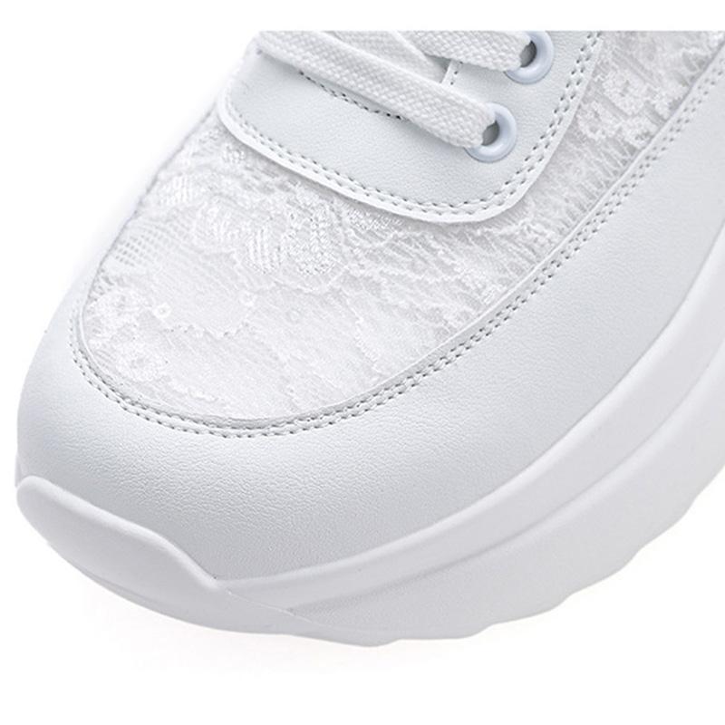Chaussures Plateformes Printemps Été Femmes Cuir Véritable Chaussures Blanches Pour Dames Augmentant la Hauteur 8cm Baskets Décontractées