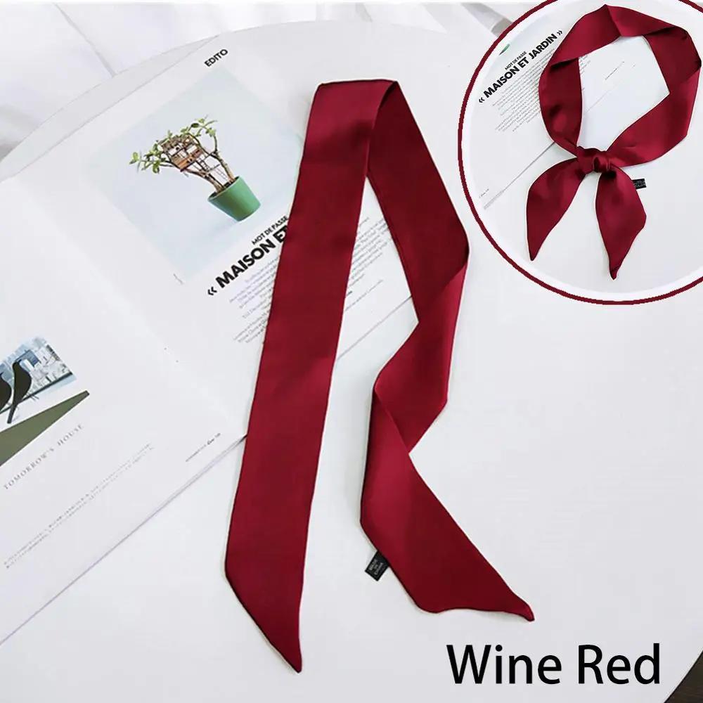New Women Ribbon Silk Scarf Solid Beautiful Girls Hair Band Bag Handle Wraps Neckerchief  Autumn Small Neck Scarves