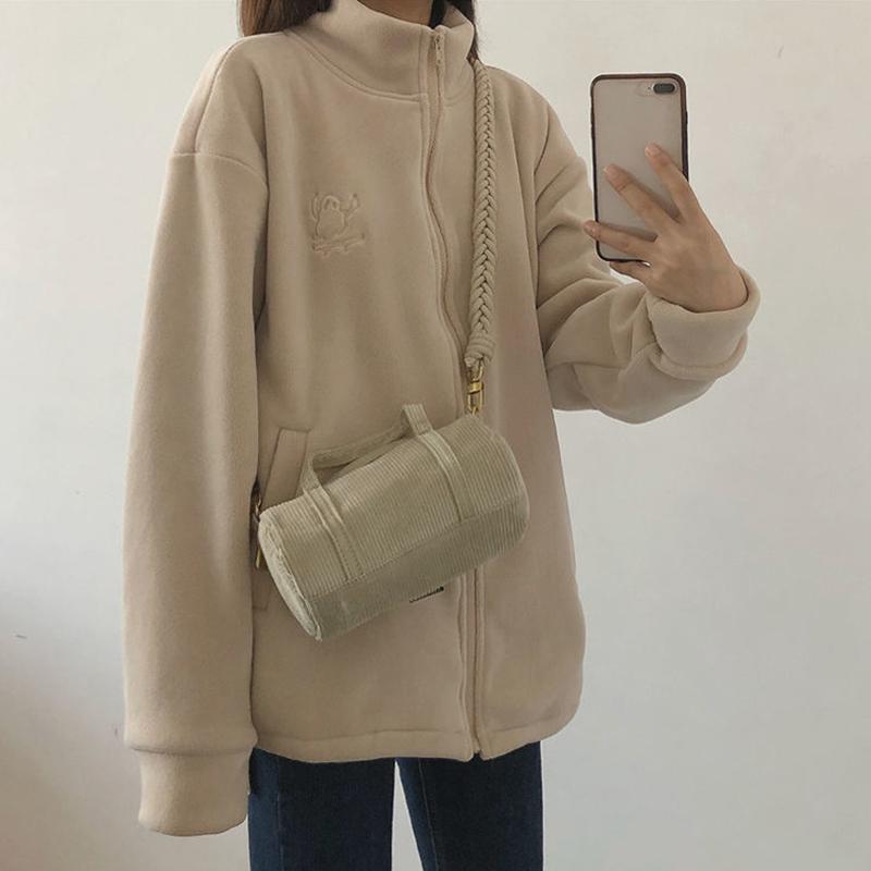 Damen-Sweatshirt, einfarbig, dick, lässig, Rollkragenpullover, modisch, Reißverschluss, Strickjacke, warme Jacke