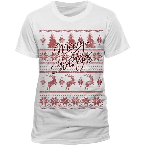 Unisex T-shirt Christmas Generic Fair Isle White XXL