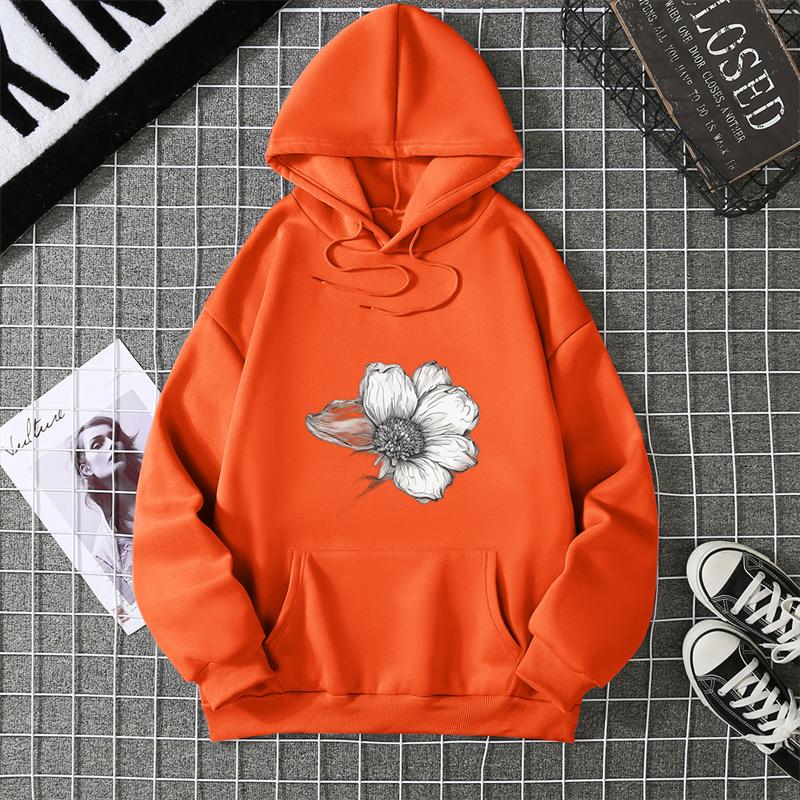 Simple Beautiful Sunflower Printed Women Hoodies Harajuku Fleece Hoody Fashion Loose Sportswear Pocket Autumn Woman Clothes
