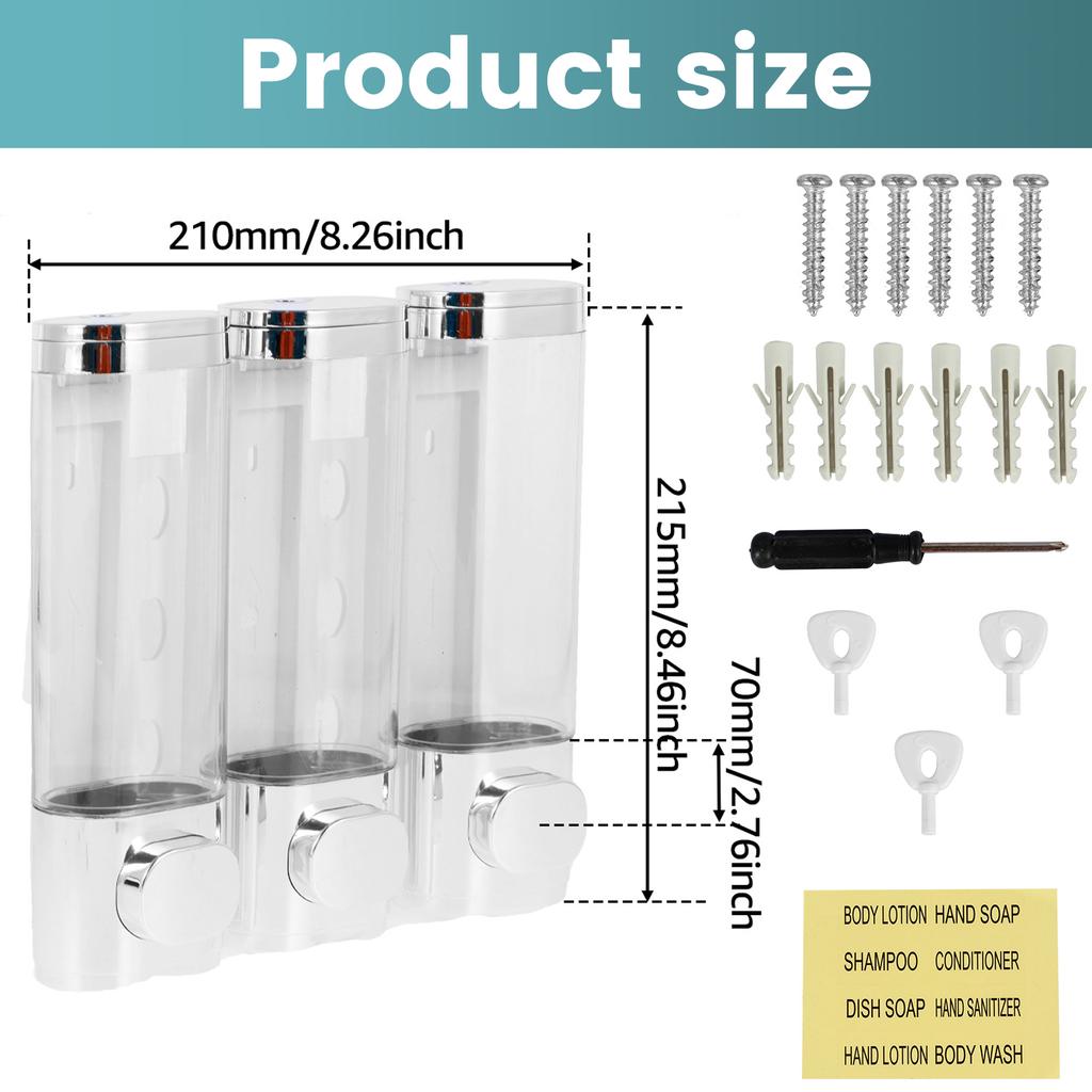 Refillable Bottles No Drill Shampoo and Conditioner Dispenser Transparent Liquid Soap Dispenser for Bathroom Hotel Accessories