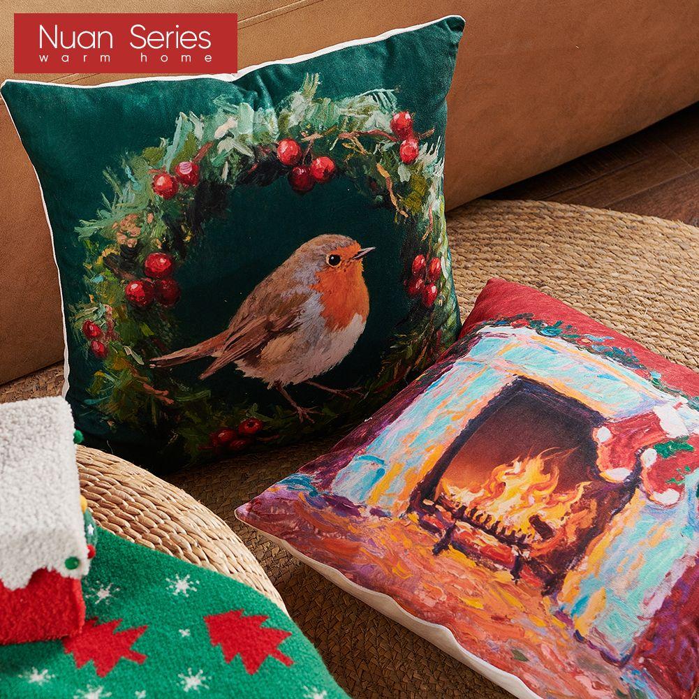1PC Nuan Series Christmas Pillowcase Cartoon Pattern Printed Soft Cushion Cover for Sofa Living Room Bedroom Home Decor Party Decor