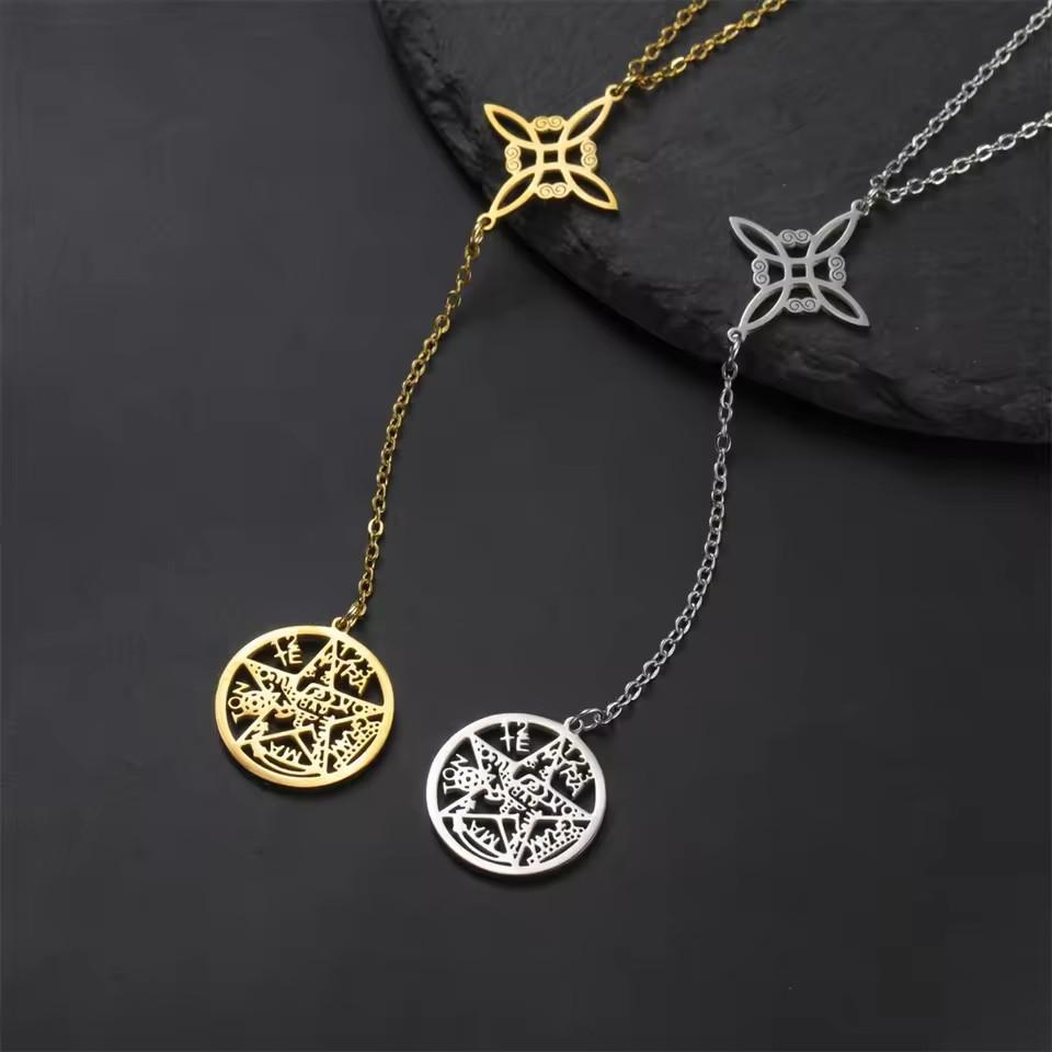 Collana Ciondolo Stella a Cinque Punte Svuotata a Forma di S con Doppio Foro Design Versatile Nodo Miko Gioielli