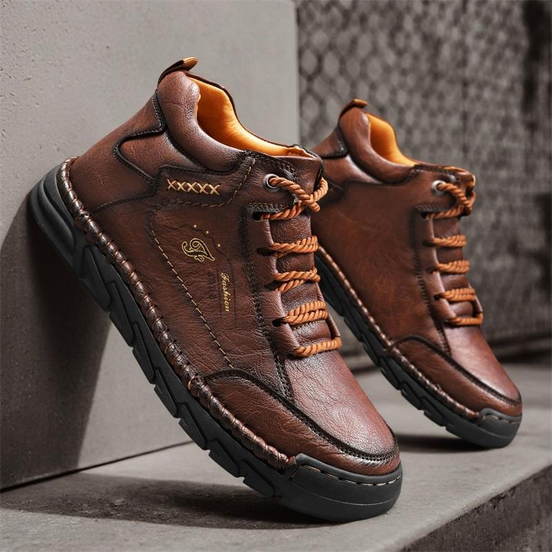Classical Men's Ankle Boots Vintage Soft Leather Motorcycle Boots  Handmade Casual High Top Shoes Outdoor Male Treking Footwear