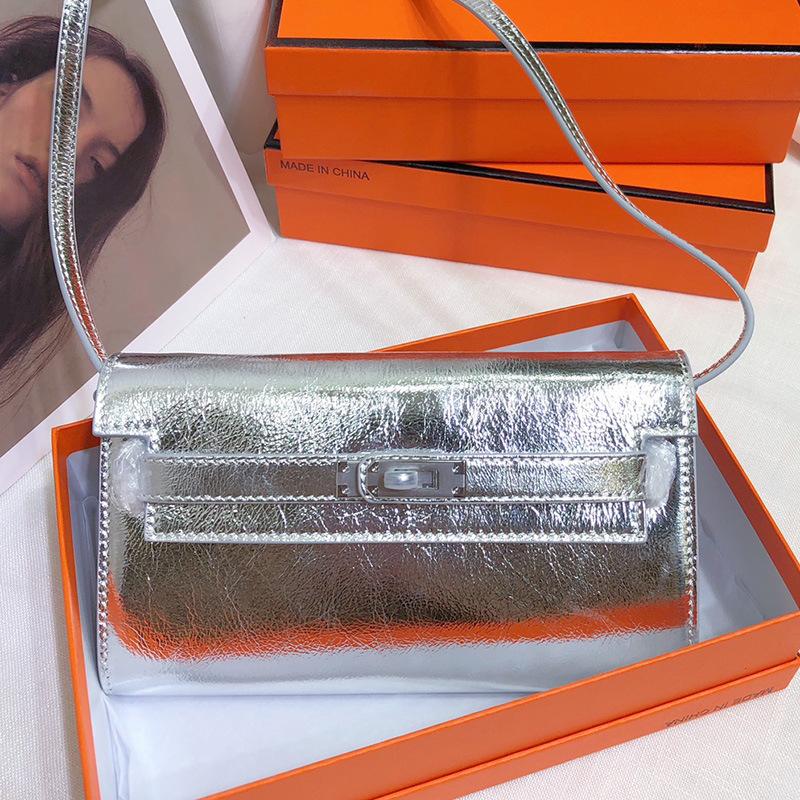 Neue Kelly-Geldbörse aus Rindsleder erster Schicht, Damenhandtasche aus echtem Leder, Handflächenmuster, lange Clutch-Tasche, Umhänge-Umhängetasche.