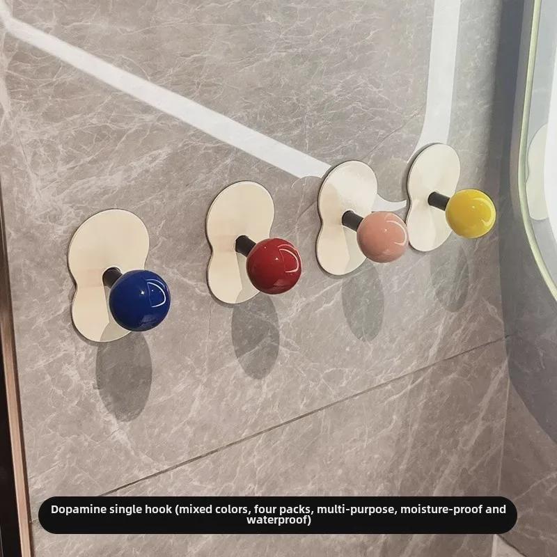 Punch-Free Adhesive Bathroom Towel Hook - Strong, Wall-Mounted, Creative Storage Solution