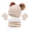 3Pcs/Set Children Hat Scarf Gloves Set Plush Ball Decor Twist Texture Solid Color Knitting Hat Long Scarf Gloves Set