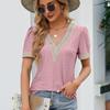 Casual Elegant Lace Shirts Fashion Summer Short Sleeve T-shirt Woman Tops Hollow V-neck Blouse Women Solid Color Blusas 25814