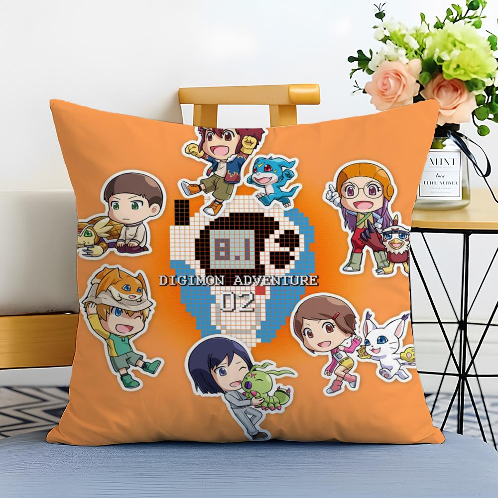 Cute DDigimon Adventure Cushion Cover Washable Linen Pillowcase Soft for Sofa Bed Cozy Home Room Decor