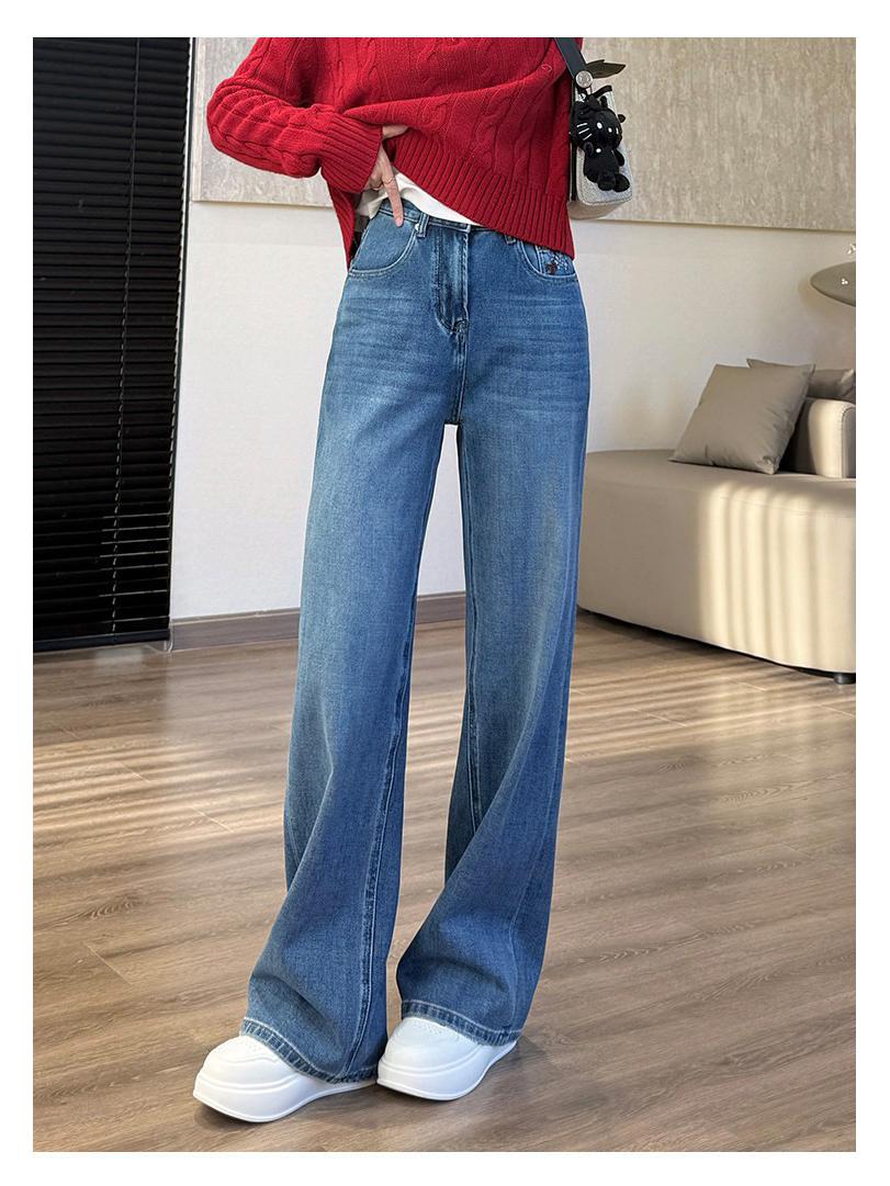 

Eye-Catching Super Stretch Denim Wide-Leg Pants with Zebra Logo - Flattering Waist-to-Hip Ratio, Available in 2 Lengths, Perfect for Spring. Large