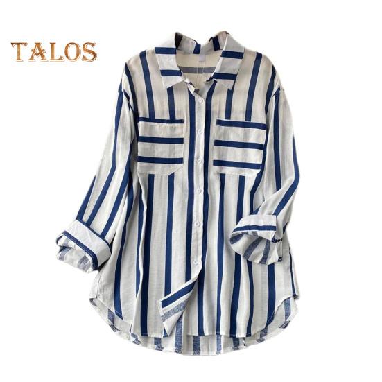 Женская повседневная рубашка с лацканами и длинным рукавом — фото 12