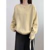 Retro round neck solid color versatile pullover sweater women's autumn and winter new loose and thin knitted sweater top