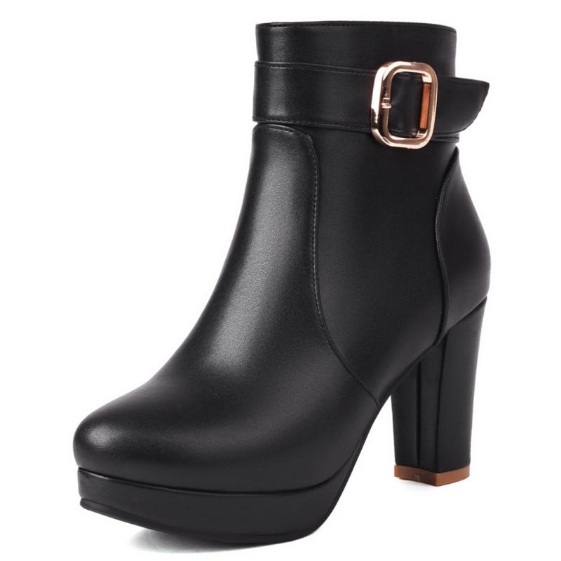 Platformowe Botki Damskie Jesień Zima Wysokie Obcasy Klamra Czerwone Czarne Krótkie Botki Eleganckie Buty na Imprezę Taneczną Duży Rozmiar