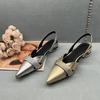 Fashion Beautiful Designer  Med Heel Hollow Out Pointed Toes Golden Silver Sandals 2025 Summer Slingbacks Shoes Fashion Sandalias