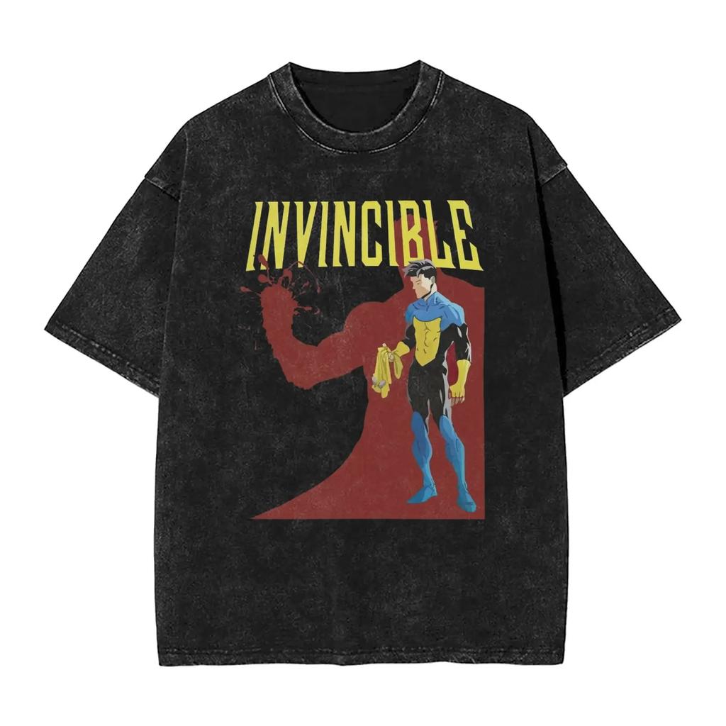 Hot Sale TV Series Anime Invincible Mark Grayson Graphic Print Tshirt Men Women Vintage Washed Cotton Oversized Summer New Tees