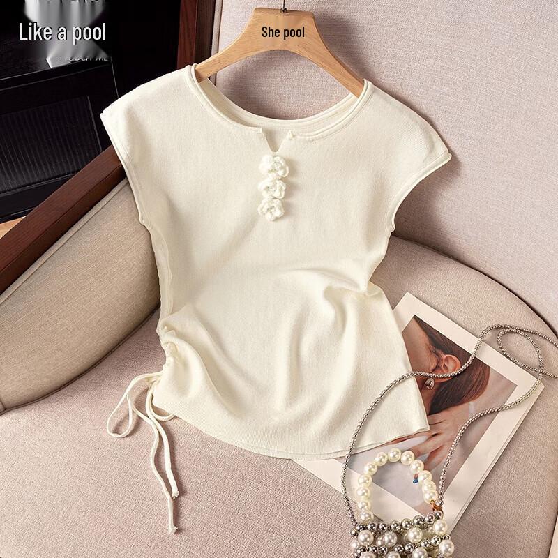 Shechi Women s 3D Floral Drawstring Waist Knit T-Shirt M