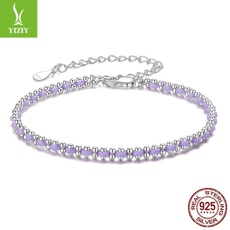 S925 Sterling Silver And Cotton Rope Woven Bracelet Gentle Ladies Stackable Bracelet Jewelry
