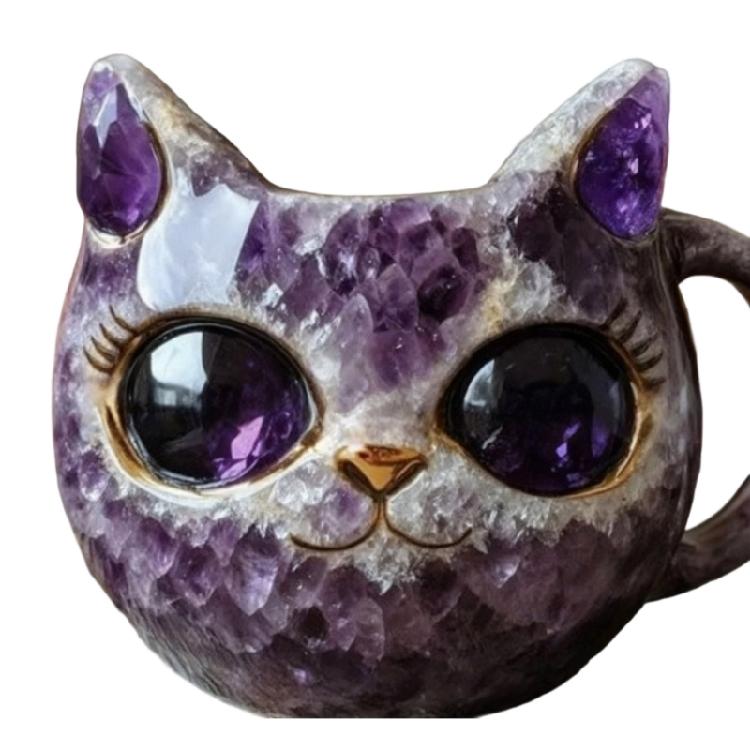 Elegantní Křišťálová Kočičí Tvář Hrnček na Kávu Ručně Vyráběná Pryskyřice Umělecký Sběratelský Předmět Pro Dekorace s Kočičí Tematikou Odolné Nádobí