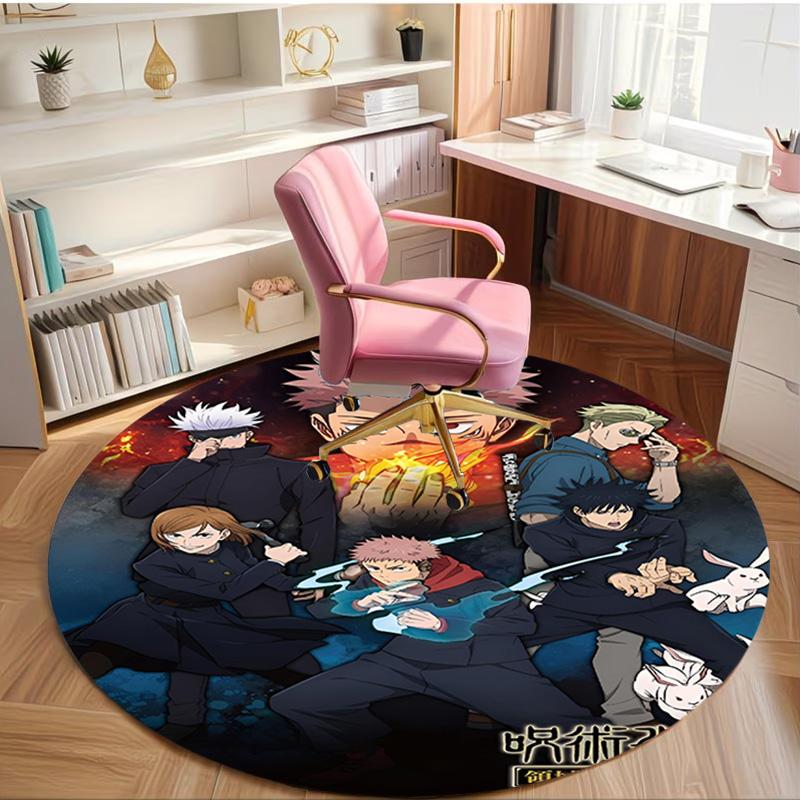 Jujutsu Kaisen Print Round Rug, Washable Floor Carpet, For Entryway Dorm Laundry Room Office Study, Home Decor Birthday Christmas Gift
