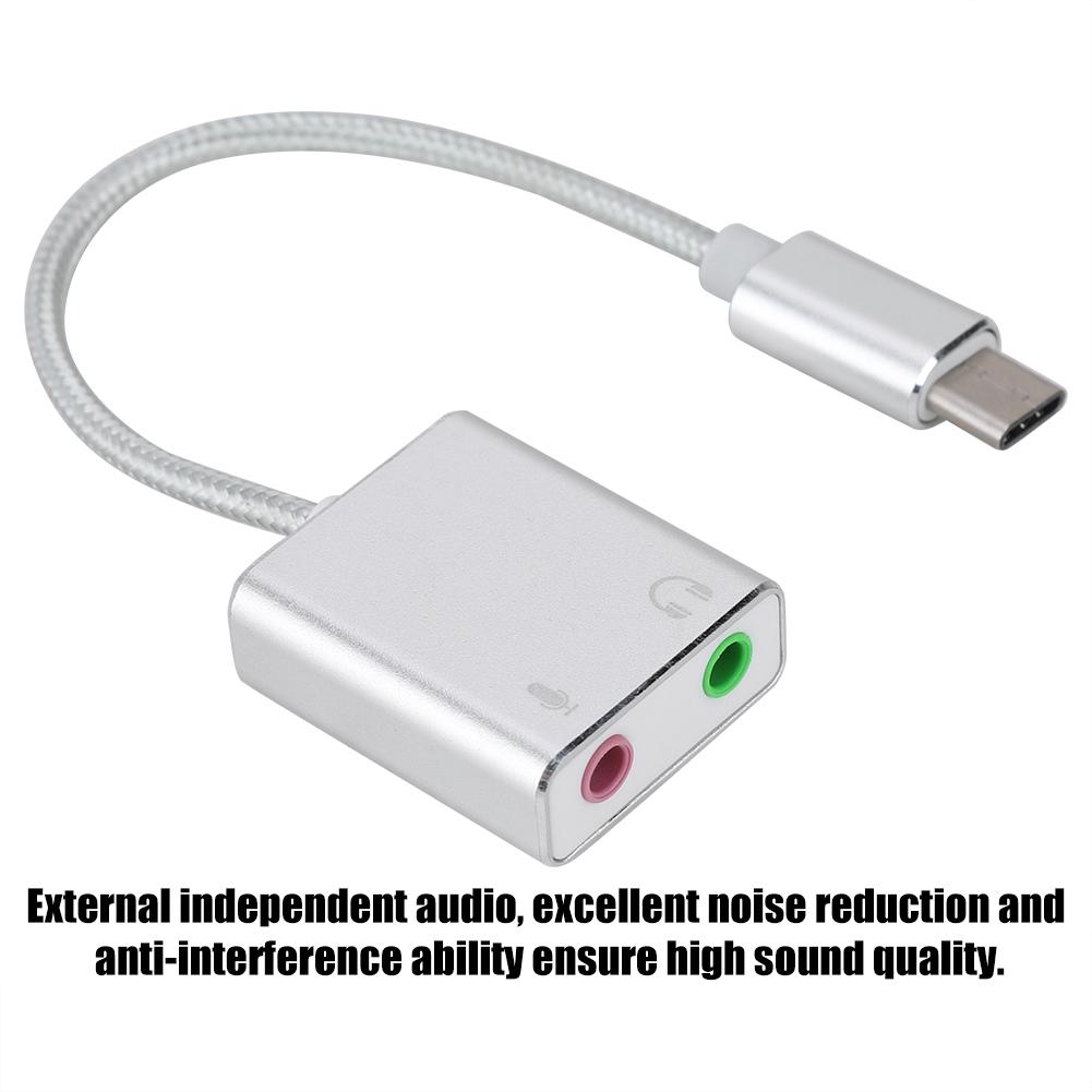 Aluminum Alloy Type C External Stereo Sound Card Audio Adapter 3.5mm EZ1247