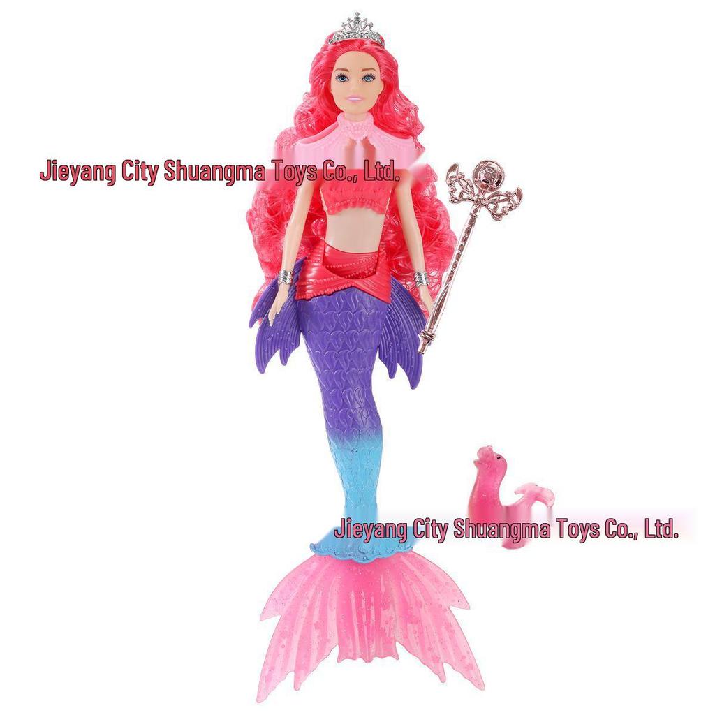30cm Mermaid Doll with Light & Music - Solid Color Fish Tail & Gift Bag
