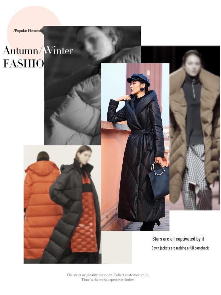 European & American 2025 Winter Sheepskin Leather Down Jacket: Women's Extra Long Thick Hooded Coat