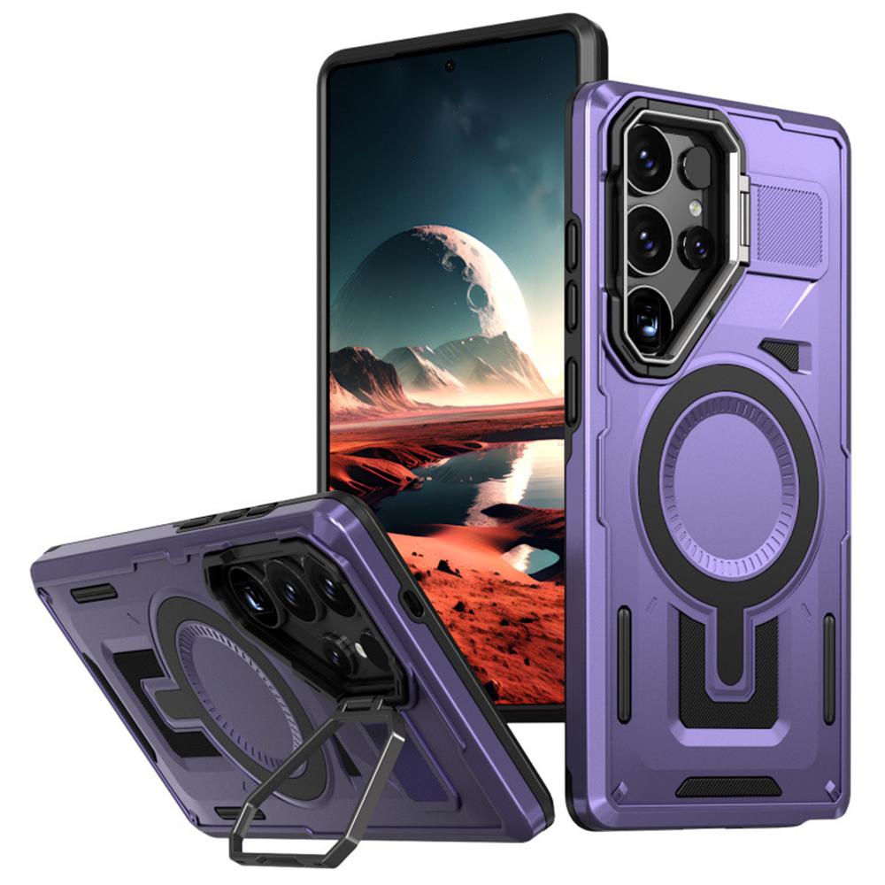 For Samsung Galaxy S25 Ultra Case Compatible with MagSafe Hollow Lens Frame Kickstand PC+TPU Phone Cover
