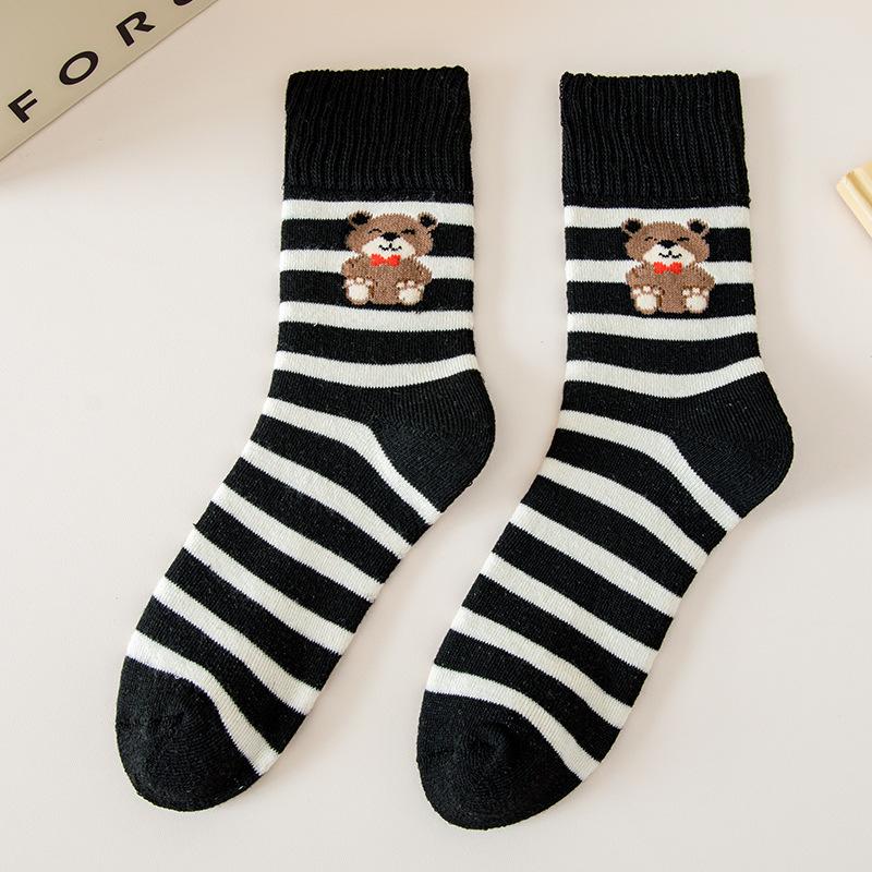 Socks Kawai Bear Women Autumn Winter Thickened Warm Loop Japanese Women's Floor Mid-tube Cotton Causal Sock Lovely Girls Style