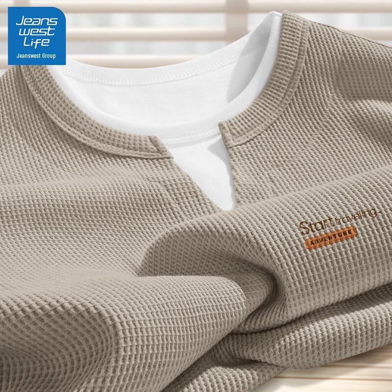 Jeanswest Men s Waffle Faux Two-Piece Long Sleeve T-Shirt XL