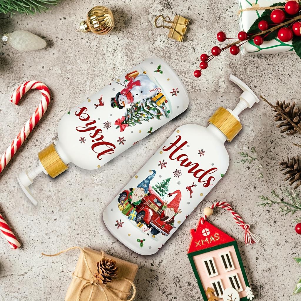 Set de 2 Dispensadores de Jabón Navideños, Decoración Navideña para Cocina, Dispensador de Jabón de Gnomos de Navidad con Bandeja para Decoraciones Interiores del Hogar