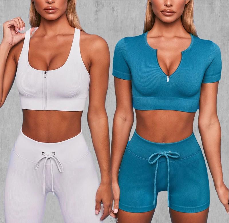 Ribbed Seamless Knitted Tracksuit: Crop Top & High Waist Butt Lift Yoga Pants, Long/Short Sleeve Options