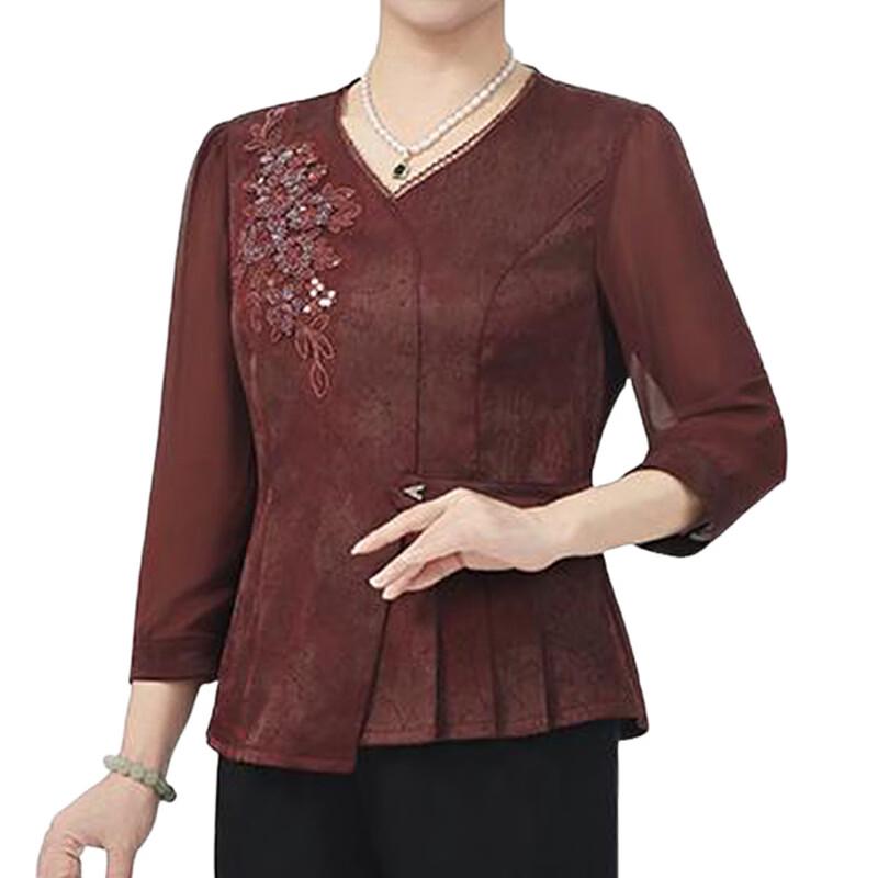 Hodo 2026 Spring Chinese Style Elegant Embroidered Top for Middle-Aged Women