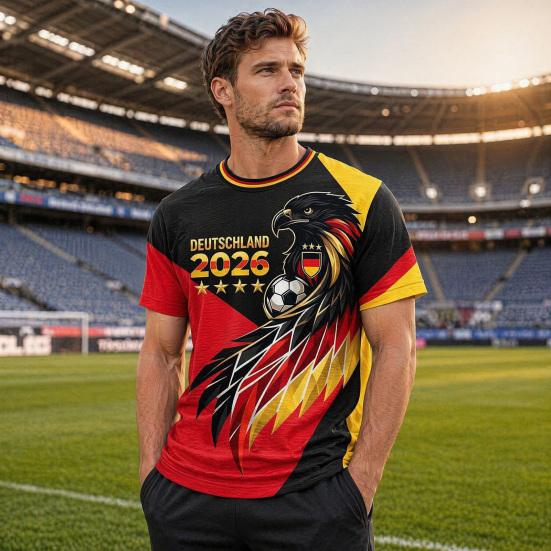 Herre fodboldfan T-shirt, Tysklands fodboldhold T-shirt, 2026 VM i fodbold Heppe T-shirt, Stilfuldt fan-beklædning til fodboldkampdag på stadion