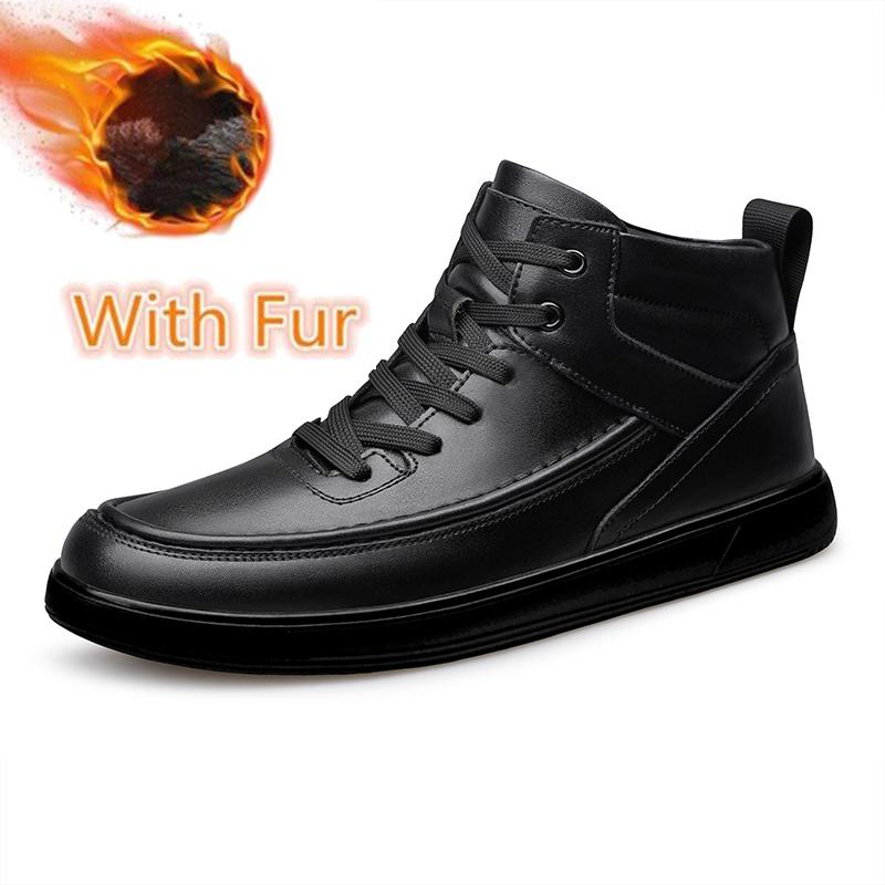 

Fashion Men s Genuine Leather Lace Up Ankle Boots Oxford Anti-slip Motorcycle Boots Casual High Top Shoes for Men Warm Plush Fur Botas 38