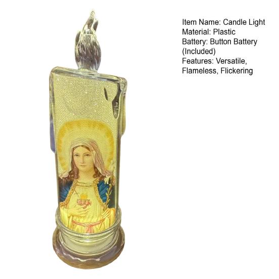 1/6Pcs LED Flameless Prayer Candles Flickering Fake Candle Jesus Devotional Prayer Candle Light Religious Tea Lights Decoration