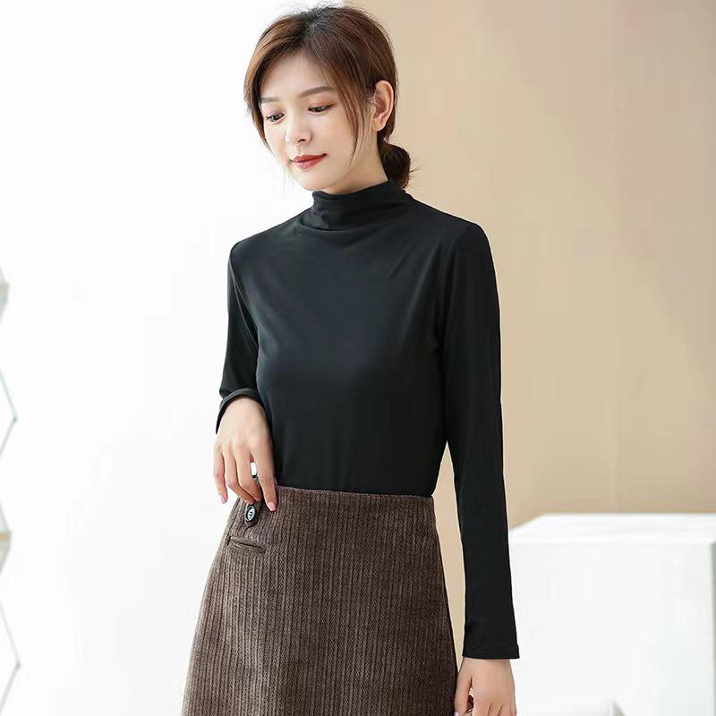 Damen Neunfarbiges Halbhoher Kragen Hautfreundliches Schlankmachendes Langarm-Oberteil
