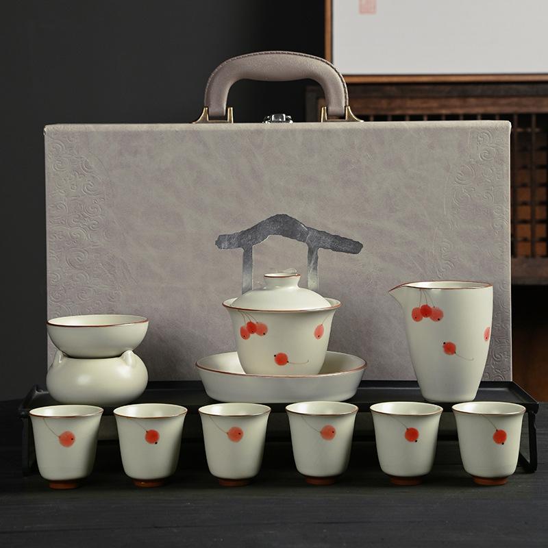 Bank Gift Set To Send Customers Light Luxury Ru Kiln Kung Fu Tea Set Creative Ceramic Cover Bowl Set