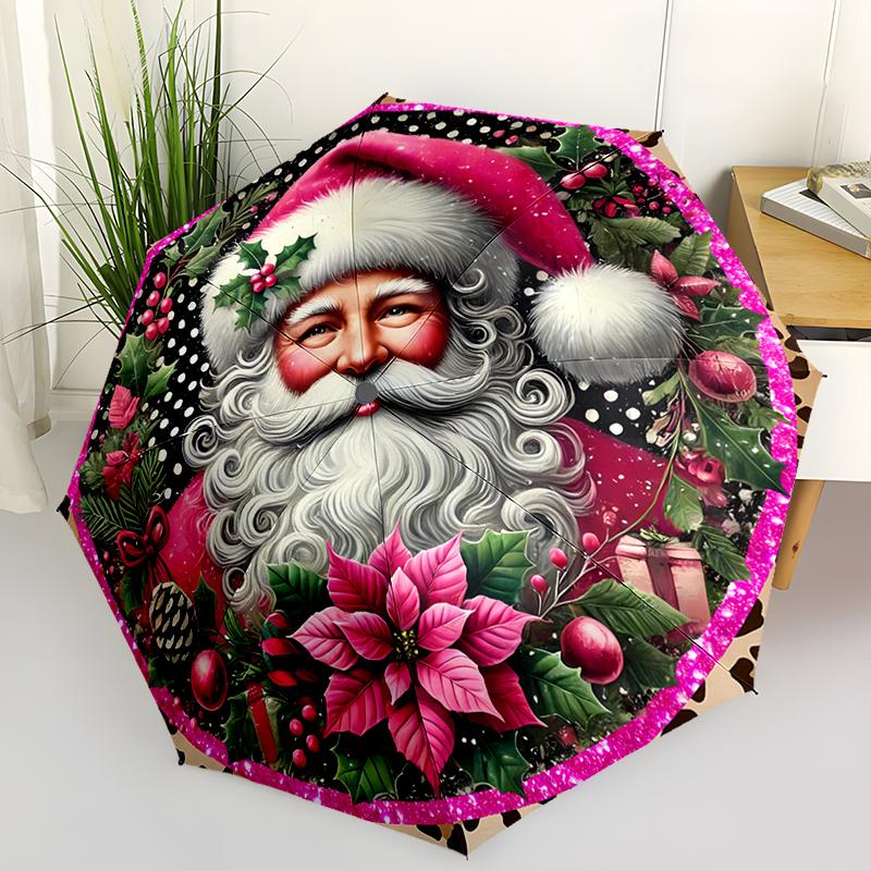 Christmas Theme Folding Umbrella-Fashionable Auto-Open Design 8 Iron Ribs Plastic Handle Foldable Sunshade,Perfect Gifts